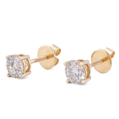 10k Yellow Gold 2.05CTW Round Solitaire Lab Diamond Men Women Earring 2.2gm Stud