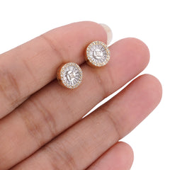 10k Yellow Gold 0.50CTW Round Shape Centre Baguette Natural Diamond Earring 2gm Stud