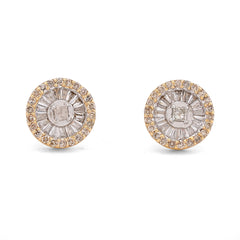10k Yellow Gold 0.50CTW Round Shape Centre Baguette Natural Diamond Earring 2gm Stud