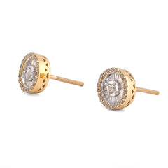 10k Yellow Gold 0.50CTW Round Shape Centre Baguette Natural Diamond Earring 2gm Stud
