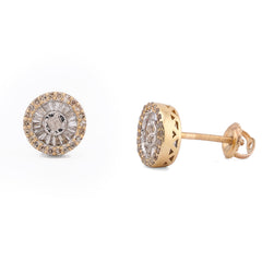 10k Yellow Gold 0.50CTW Round Shape Centre Baguette Natural Diamond Earring 2gm Stud