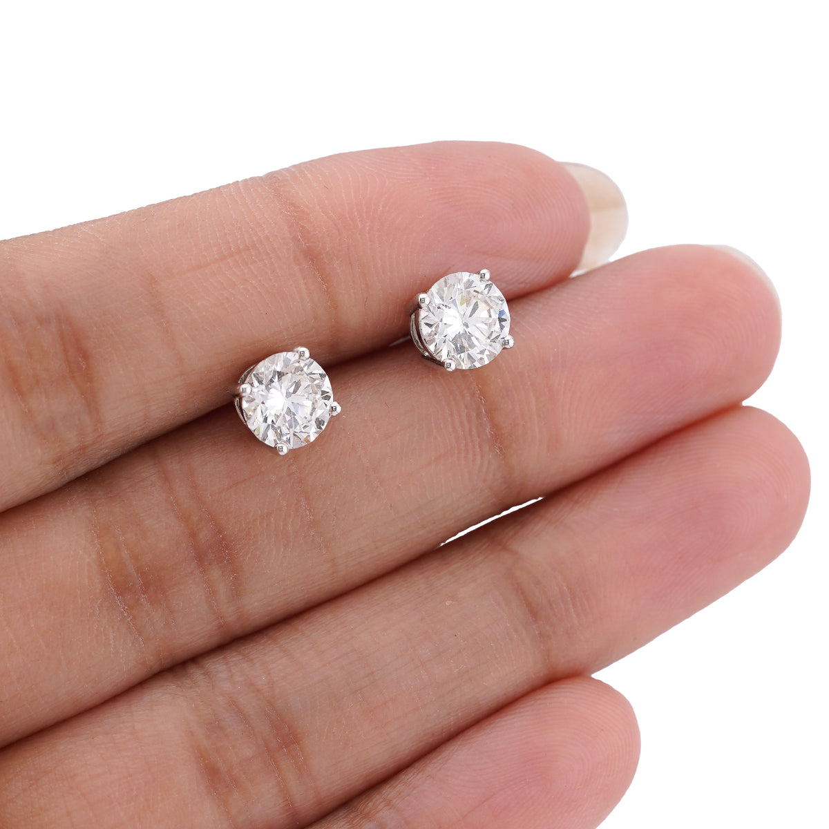 14k White Gold 2.55CTW Round Solitaire Lab Diamond Earrings 2gm Studs