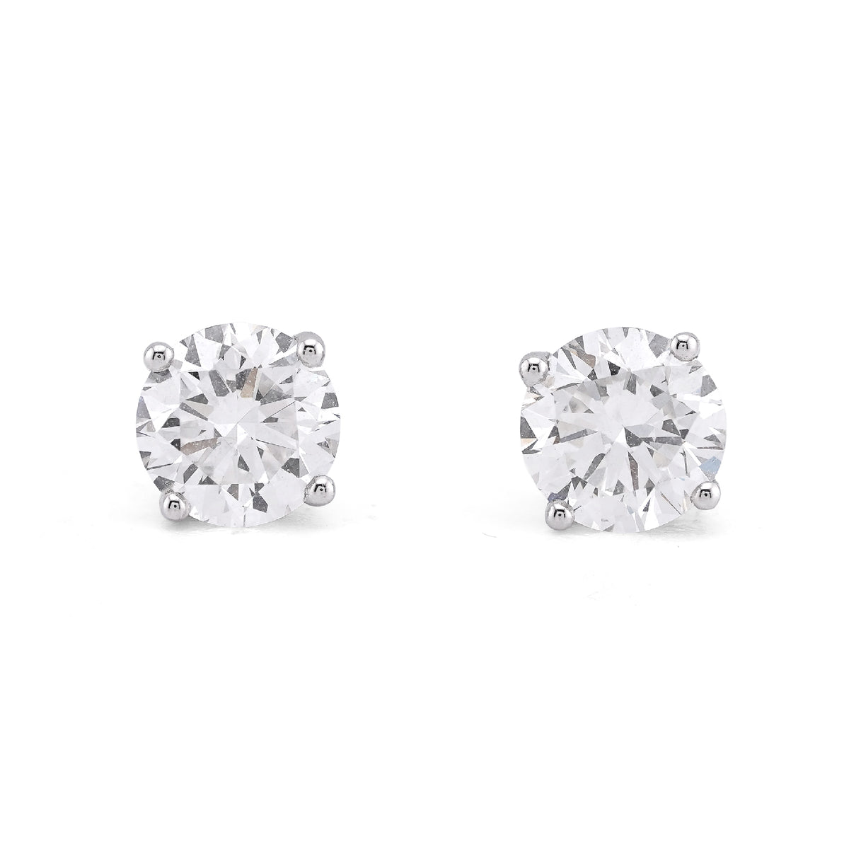 14k White Gold 2.55CTW Round Solitaire Lab Diamond Earrings 2gm Studs