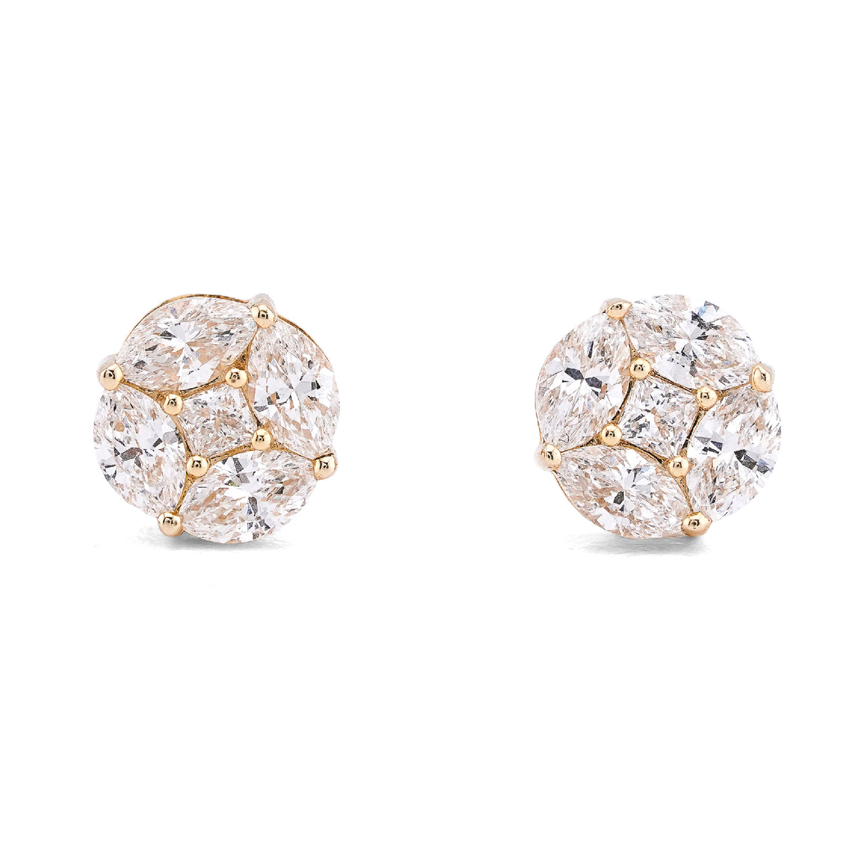 10k Yellow Gold 0.95CTW Marquise Edges Princess Cut Centre Lab Diamond Earring 1.5gm Stud
