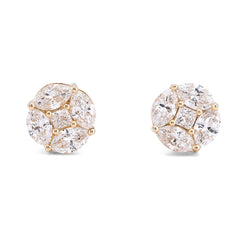 10k Yellow Gold 0.95CTW Marquise Edges Princess Cut Centre Lab Diamond Earring 1.5gm Stud