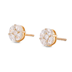 10k Yellow Gold 0.95CTW Marquise Edges Princess Cut Centre Lab Diamond Earring 1.5gm Stud