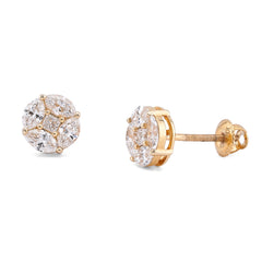 10k Yellow Gold 0.95CTW Marquise Edges Princess Cut Centre Lab Diamond Earring 1.5gm Stud
