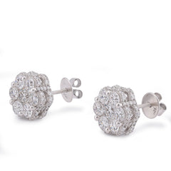 10k White Gold 4.06CTW 7 Stone Side Round Lab Diamond Flower Cluster Unisex Stud Earring 5.4gm