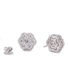 10k White Gold 4.06CTW 7 Stone Side Round Lab Diamond Flower Cluster Unisex Stud Earring 5.4gm