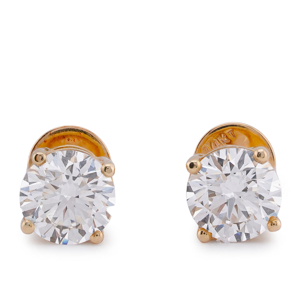14k Yellow Gold 3CTW Solitaire Round Lab Diamond Men Women Earring 3.4gm Stud