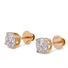 14k Yellow Gold 3CTW Solitaire Round Lab Diamond Men Women Earring 3.4gm Stud