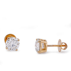 14k Yellow Gold 3CTW Solitaire Round Lab Diamond Men Women Earring 3.4gm Stud