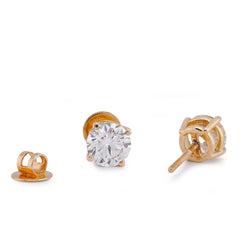 14k Yellow Gold 3CTW Solitaire Round Lab Diamond Men Women Earring 3.4gm Stud
