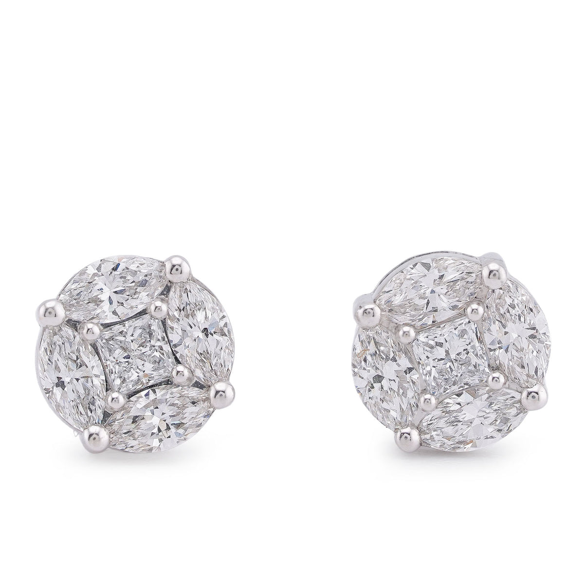 10k White Gold 2CTW Marquise Side Centre Princess Cut Lab Diamond Men Women Earring 3gm Stud