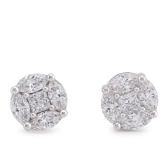 10k White Gold 2CTW Marquise Side Centre Princess Cut Lab Diamond Men Women Earring 3gm Stud