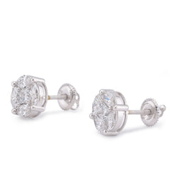 10k White Gold 2CTW Marquise Side Centre Princess Cut Lab Diamond Men Women Earring 3gm Stud