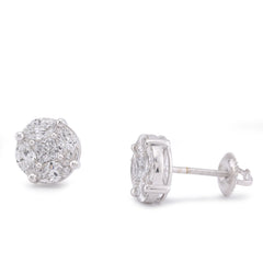 10k White Gold 2CTW Marquise Side Centre Princess Cut Lab Diamond Men Women Earring 3gm Stud