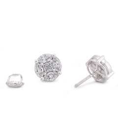 10k White Gold 2CTW Marquise Side Centre Princess Cut Lab Diamond Men Women Earring 3gm Stud