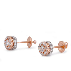 14k Rose Gold 1.14CTW Flower Cluster Round Centre Solitaire Lab Diamond Earring 2.4gm Stud