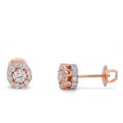 14k Rose Gold 1.14CTW Flower Cluster Round Centre Solitaire Lab Diamond Earring 2.4gm Stud
