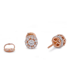14k Rose Gold 1.14CTW Flower Cluster Round Centre Solitaire Lab Diamond Earring 2.4gm Stud