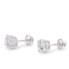 14k White Gold 3CTW Round Solitaire Lab Diamond Men Women Earring 2gm Stud