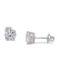 14k White Gold 3CTW Round Solitaire Lab Diamond Men Women Earring 2gm Stud