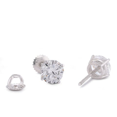 14k White Gold 3CTW Round Solitaire Lab Diamond Men Women Earring 2gm Stud
