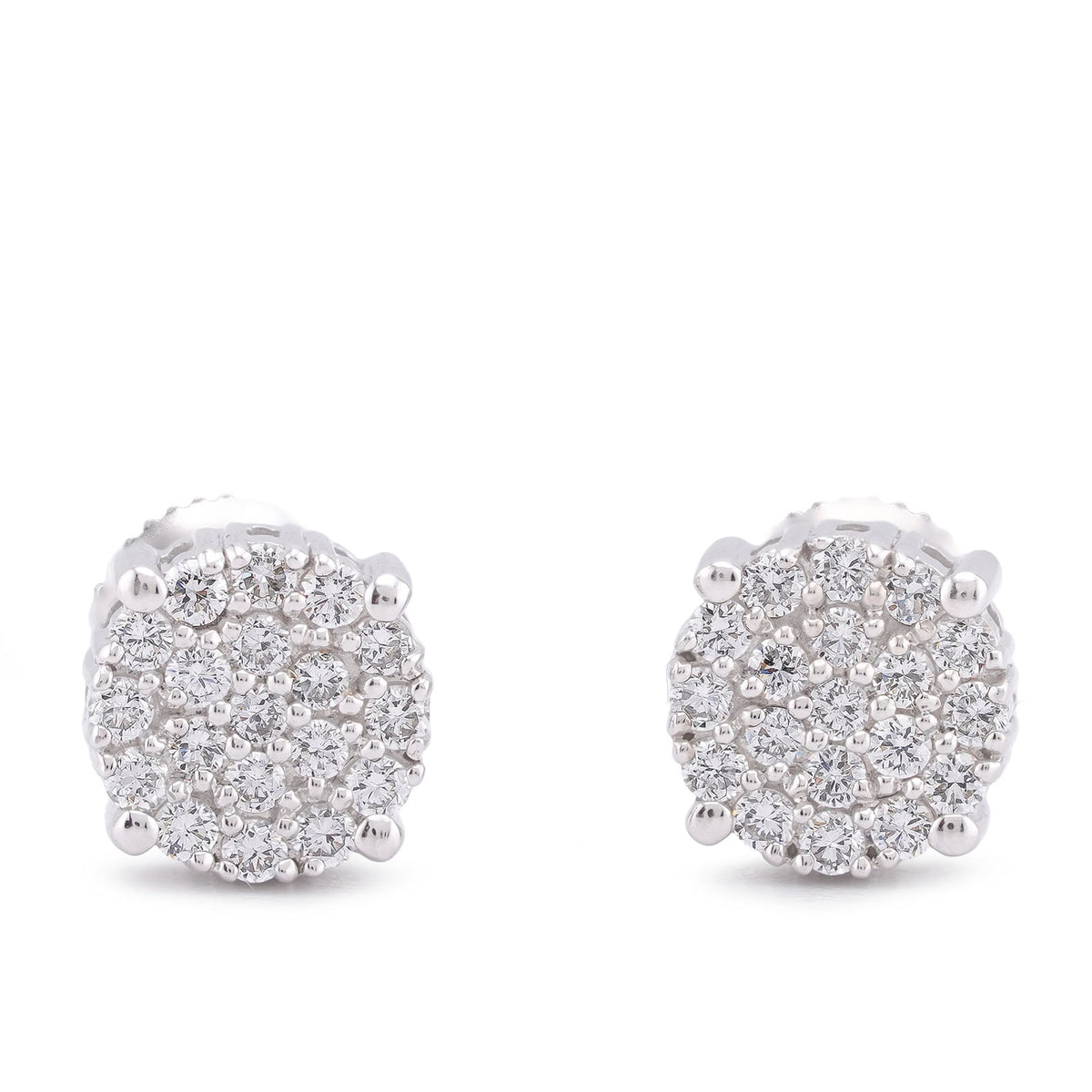 10k White Gold 0.49CTW Lab Diamond Halo Cluster Men Women Earring 1.8gm Stud