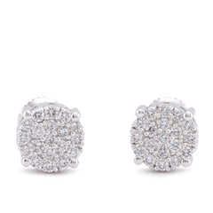10k White Gold 0.49CTW Lab Diamond Halo Cluster Men Women Earring 1.8gm Stud