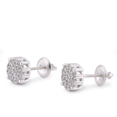 10k White Gold 0.49CTW Lab Diamond Halo Cluster Men Women Earring 1.8gm Stud