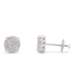 10k White Gold 0.49CTW Lab Diamond Halo Cluster Men Women Earring 1.8gm Stud