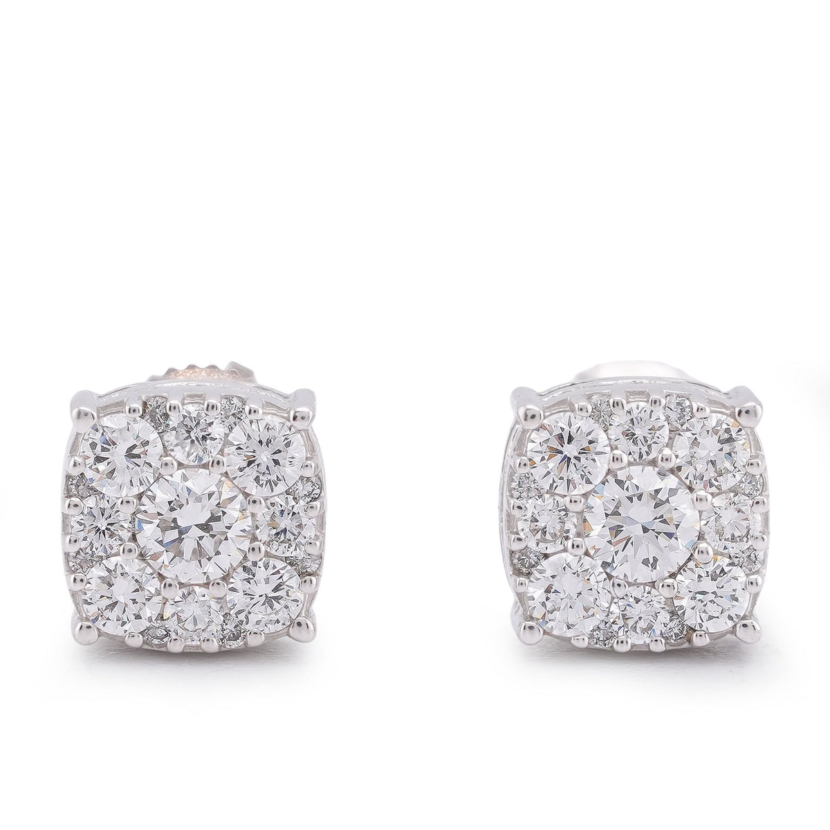 10k White Gold 1.02CTW Lab Diamond Halo Cluster Centre Solitaire Men Women Earring 2.2gm Stud
