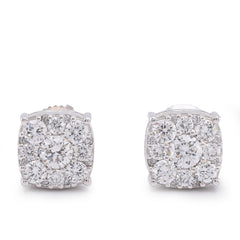 10k White Gold 1.02CTW Lab Diamond Halo Cluster Centre Solitaire Men Women Earring 2.2gm Stud