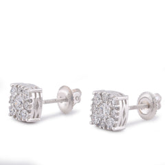 10k White Gold 1.02CTW Lab Diamond Halo Cluster Centre Solitaire Men Women Earring 2.2gm Stud