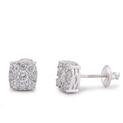 10k White Gold 1.02CTW Lab Diamond Halo Cluster Centre Solitaire Men Women Earring 2.2gm Stud