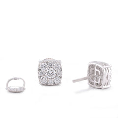 10k White Gold 1.02CTW Lab Diamond Halo Cluster Centre Solitaire Men Women Earring 2.2gm Stud