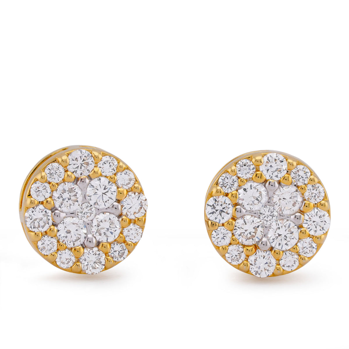 10k Yellow Gold 0.85CTW Flower Cluster Round Lab Diamond Men Women Earring 2.4gm Stud