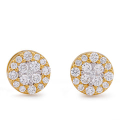 10k Yellow Gold 0.85CTW Flower Cluster Round Lab Diamond Men Women Earring 2.4gm Stud