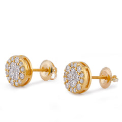 10k Yellow Gold 0.85CTW Flower Cluster Round Lab Diamond Men Women Earring 2.4gm Stud