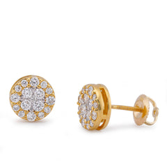 10k Yellow Gold 0.85CTW Flower Cluster Round Lab Diamond Men Women Earring 2.4gm Stud