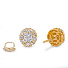 10k Yellow Gold 0.85CTW Flower Cluster Round Lab Diamond Men Women Earring 2.4gm Stud