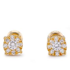 10k Yellow Gold 0.65CTW Halo Centre Solitaire Lab Diamond Men Women Earring 1.6gm Stud