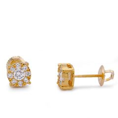 10k Yellow Gold 0.65CTW Halo Centre Solitaire Lab Diamond Men Women Earring 1.6gm Stud