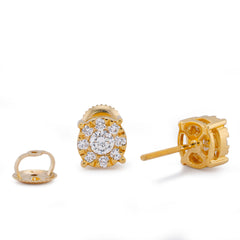 10k Yellow Gold 0.65CTW Halo Centre Solitaire Lab Diamond Men Women Earring 1.6gm Stud