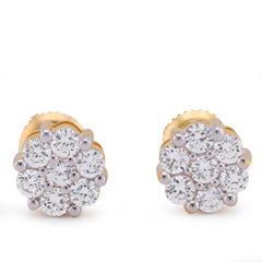 10k Yellow Gold 0.90CTW Flower Design Cluster Lab Diamond Men Women Earrings 2gm Stud