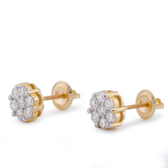 10k Yellow Gold 0.90CTW Flower Design Cluster Lab Diamond Men Women Earrings 2gm Stud