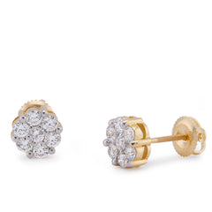 10k Yellow Gold 0.90CTW Flower Design Cluster Lab Diamond Men Women Earrings 2gm Stud