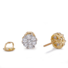 10k Yellow Gold 0.90CTW Flower Design Cluster Lab Diamond Men Women Earrings 2gm Stud