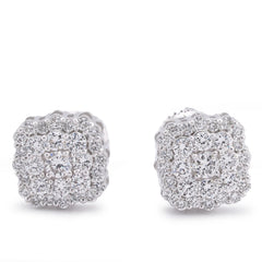 14k White Gold Square Shape Cluster Lab Diamond 0.62CTW Men Women Earrings 2gm Stud
